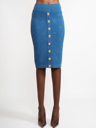 PINKO-Gonna in Maglia Monogram Blu-TRYME Shop