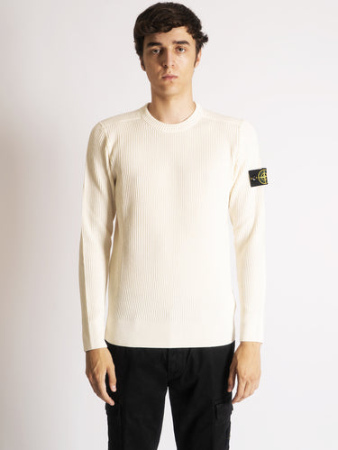 STONE ISLAND-Maglia Girocollo a Coste Natural-TRYME Shop