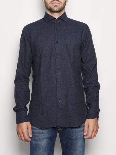 XACUS-Camicia in Flanella di Cotone Blu-TRYME Shop