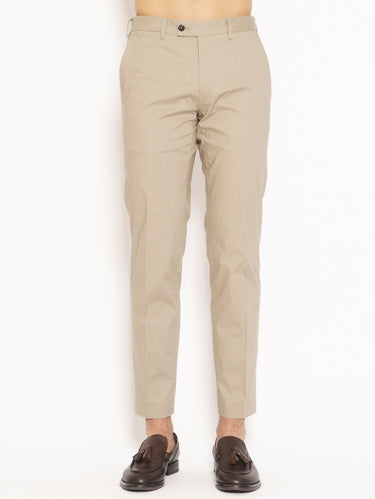 PANTALONI TORINO-Pantaloni in Raso di Cotone Beige-TRYME Shop