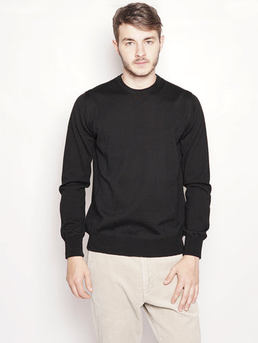 ALPHA STUDIO-Girocollo con Toppe in Renna Nero-TRYME Shop