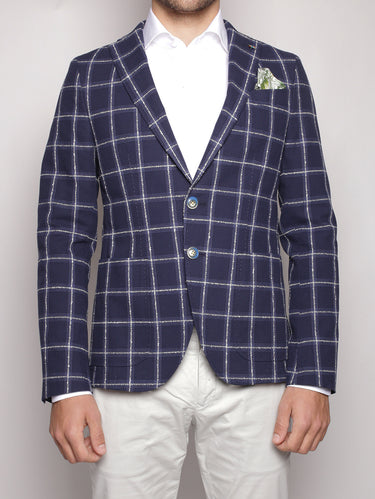 MANUEL RITZ-Giacca in jacquard finestrato Blu/Bianco-TRYME Shop