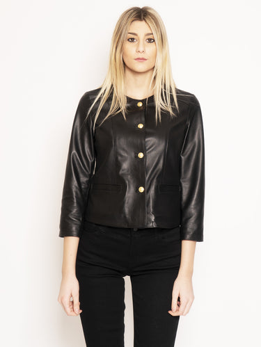 PIETRASETA FIRENZE-Giacca in Pelle con Bottoni Nero-TRYME Shop