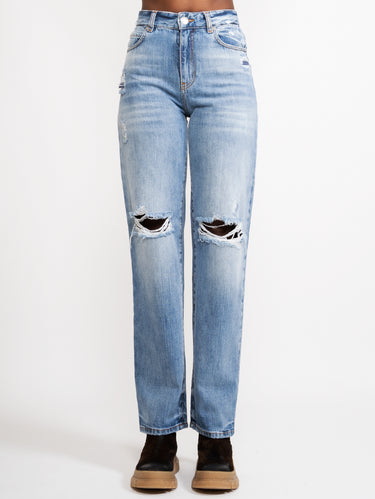 PINKO-Jeans Boyfriend con Strappi Blu-TRYME Shop
