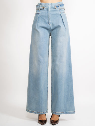 FEDERICA TOSI-Pantaloni Palazzo in Denim Azzurro-TRYME Shop