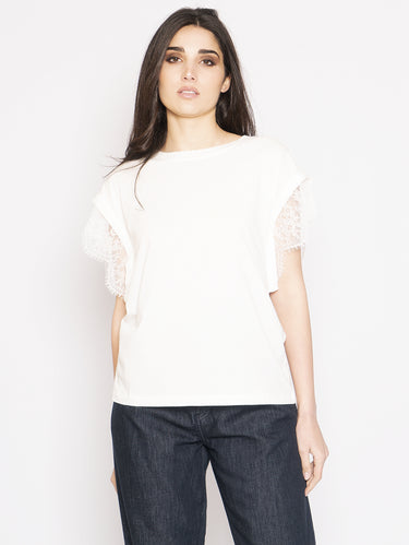 ESSENTIEL ANTWERP-T-shirt con Pizzo Bianca-TRYME Shop