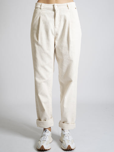ESSENTIEL ANTWERP-Pantaloni Vita Alta in Velluto Bianco-TRYME Shop