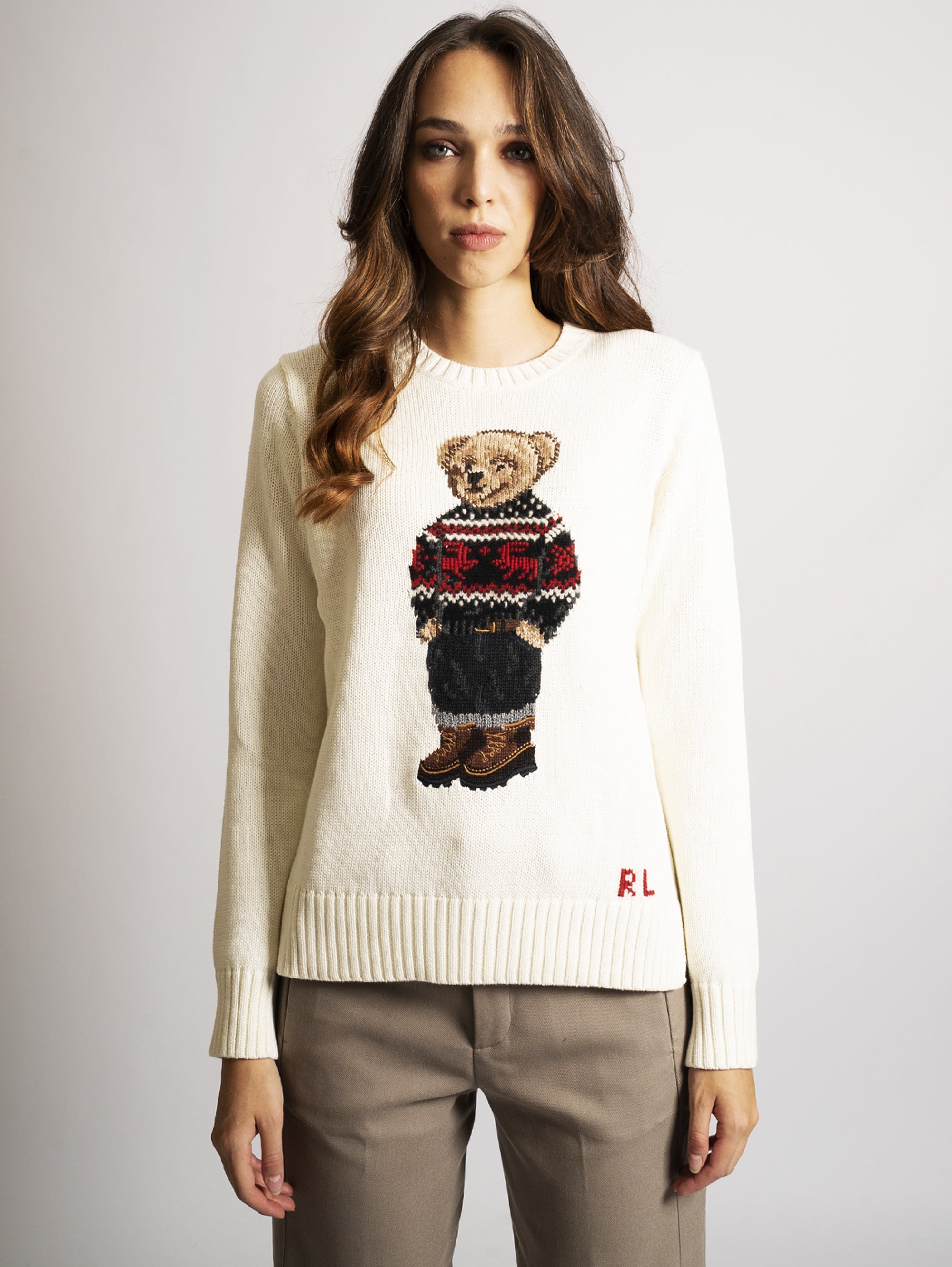 Cotton sweater with Polo Bear Cream Multi