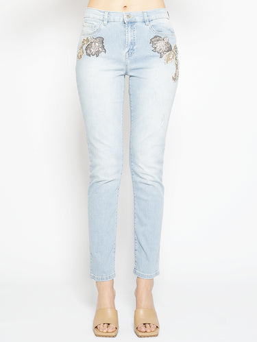 TWIN SET-Jeans con Ricami Denim Chiaro-TRYME Shop