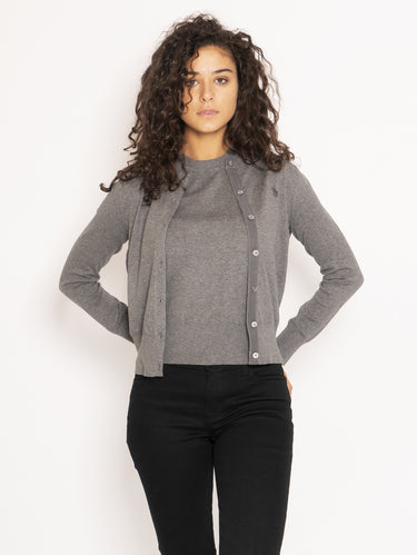 RALPH LAUREN-Cardigan Girocollo - Grigio-TRYME Shop
