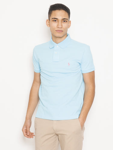 RALPH LAUREN-Polo in Piqué di Cotone Slim FIt Blu-TRYME Shop