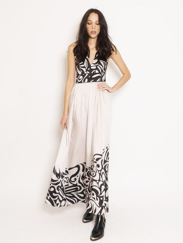 PINKO-Abito con Stampa a Contrasto Hasky Beige-TRYME Shop