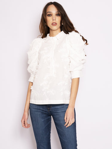 MUNTHE-Camicia a Maniche Corte con Ricami White-TRYME Shop