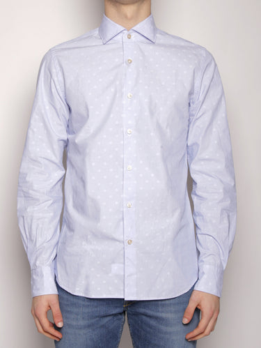 XACUS-Camicia con Micro Righe e Pois Bianco/celeste-TRYME Shop