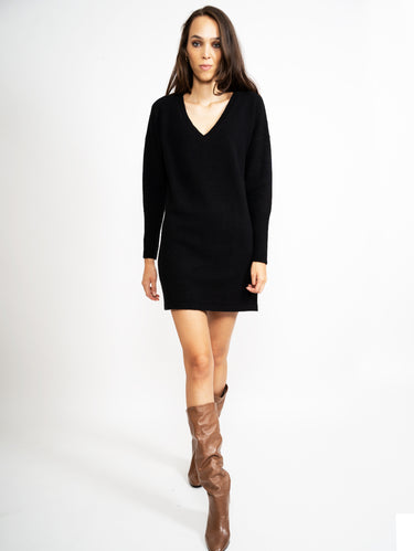 FEDERICA TOSI-Abito in Maglia con Scollo a V Nero-TRYME Shop