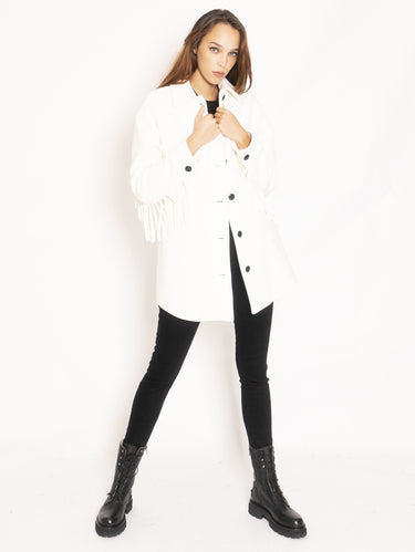 WOOLRICH-Cappotto Modello Overshirt con Frange - Bianco-TRYME Shop