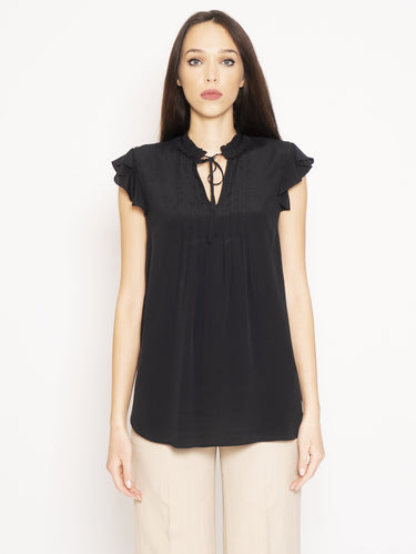 TWIN SET-Blusa con Volant Nero-TRYME Shop