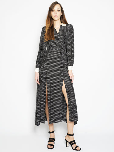 TWIN SET-Abito Lungo con Stelle Nero/Neve-TRYME Shop