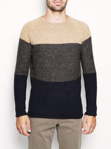 ALPHA STUDIO-Maglia a Righe Ocra/Grigio/Blu-TRYME Shop