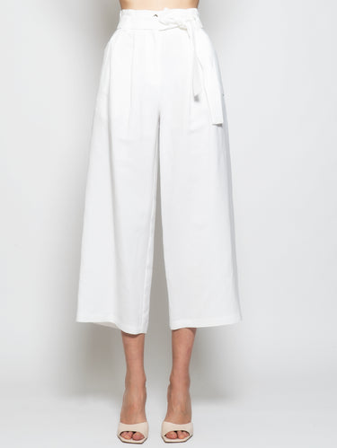 PINKO-Pantaloni Cropped in Misto Lino Bianco-TRYME Shop