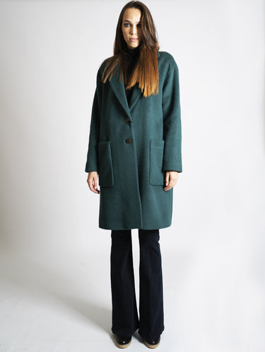 TWIN SET-Cappotto in Panno con Due Bottoni Verde scuro-TRYME Shop