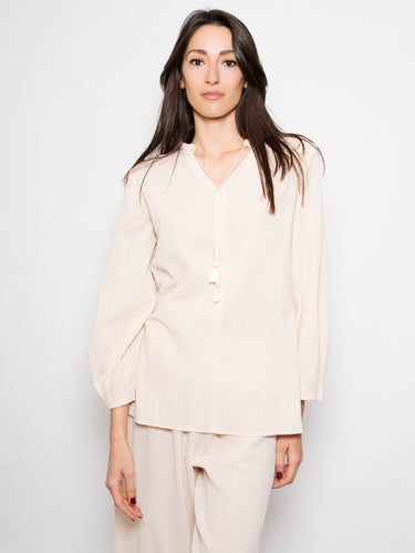 MAX MARA LEISURE-Blusa in Mussola di Cotone Beige-TRYME Shop