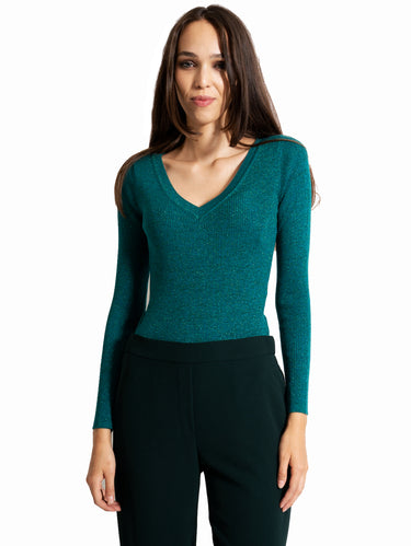 P.A.R.O.S.H.-Maglia con Scollo a V in Lurex Verde-TRYME Shop