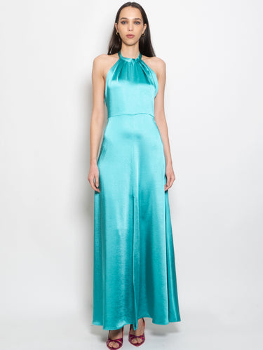 PINKO-Abito Lungo all'Americana in Raso Verde-TRYME Shop