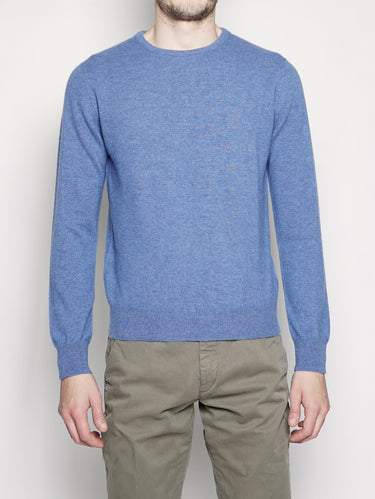 OSVALDO BRUNI-Girocollo in doppio filo di cashmere Celeste-TRYME Shop
