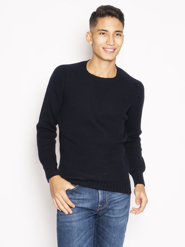 ALPHA STUDIO-Girocollo con Lavorazione a Coste Blu-TRYME Shop