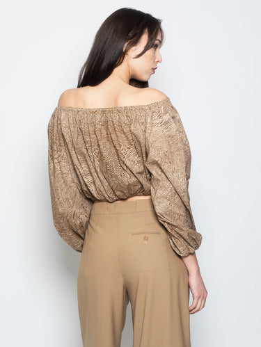 Blusa con Stampa Grafica All Over Cacao/Sabbia