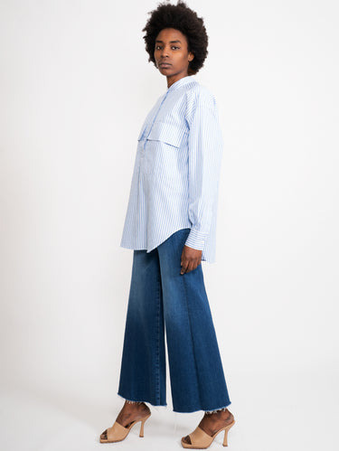 Camicia con Tasche sul Petto Bianco/Blu