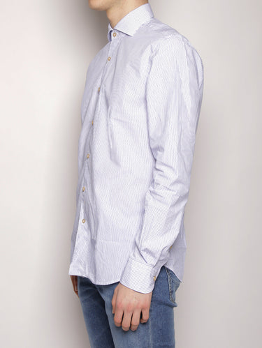 Camicia micro righe e pois operato 722ML 81407 Bianco/Azzurro-Camicie-XACUS-TRYME Shop