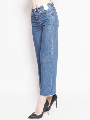 Jeans con Gamba Ampia Sfrangiata Blu