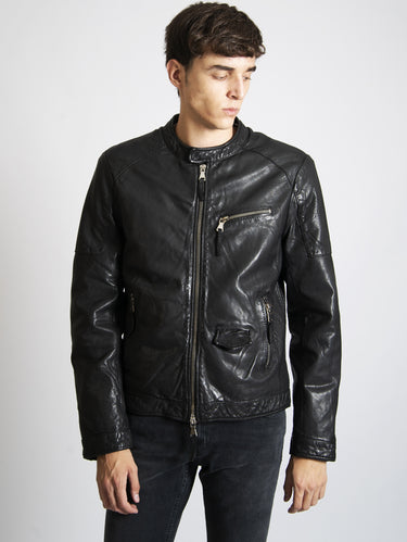 LEATHER AUTHORITY-Giubbotto in Pelle Lavata Nero-TRYME Shop