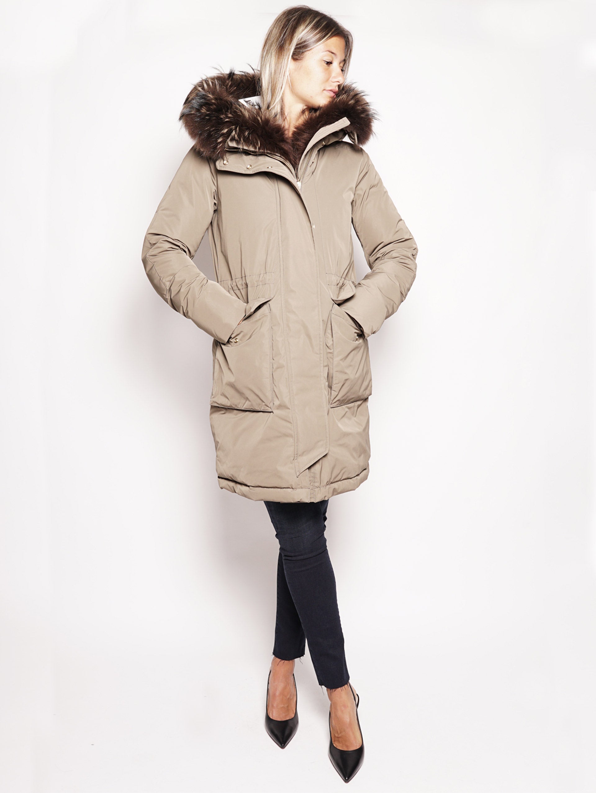 Beige Woolrich Parka Damen Military Woolrich In Military Parka