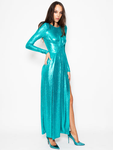 Groene lurex jurk met ronde hals