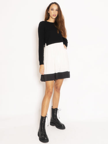 TWIN SET-Abito Sottoveste con Maglia - Nero/Neve-TRYME Shop