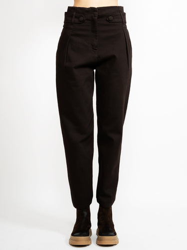 FEDERICA TOSI-Pantaloni Carrot in Gabardine Moro-TRYME Shop