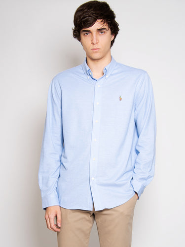 RALPH LAUREN-Camicia in Oxford Knit Celeste-TRYME Shop