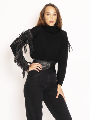 PINKO-Maglia Dolcevita con Scollo a V Posteriore - Nero-TRYME Shop