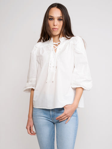 MUNTHE-Blusa con Maniche a Palloncino Bianco-TRYME Shop