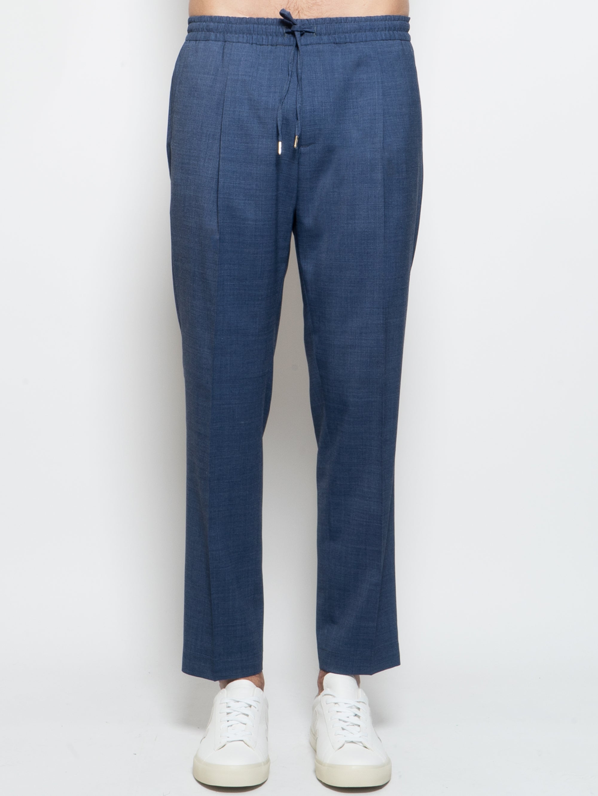 BRIGLIA 1949-Pantaloni con Coulisse e Pinces in Misto Lana Blu-TRYME Shop