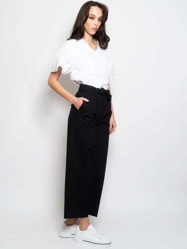 Cropped broek van popeline met ceintuur zwart