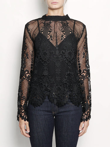 TWIN SET-Blusa con Girocollo in Pizzo Nero-TRYME Shop
