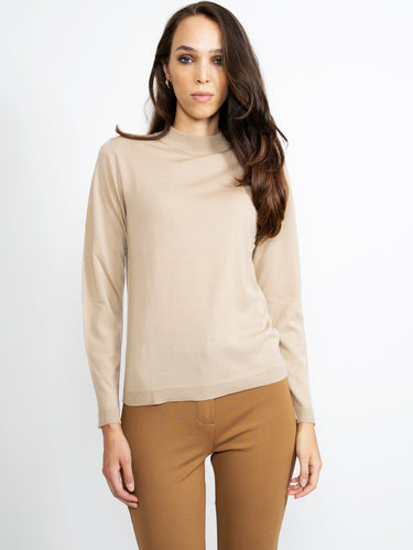 MAX MARA LEISURE-Girocollo in Maglia Sottile Beige-TRYME Shop