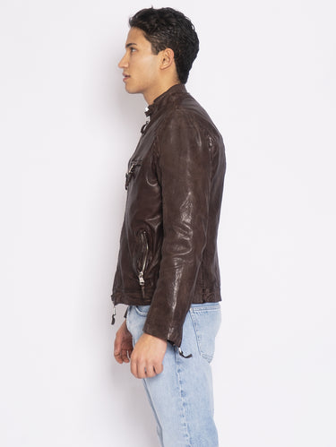 Bikerjacke aus Leder Dunkelbraun