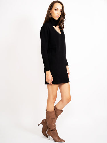 Tricot Jurk met V-hals Zwart
