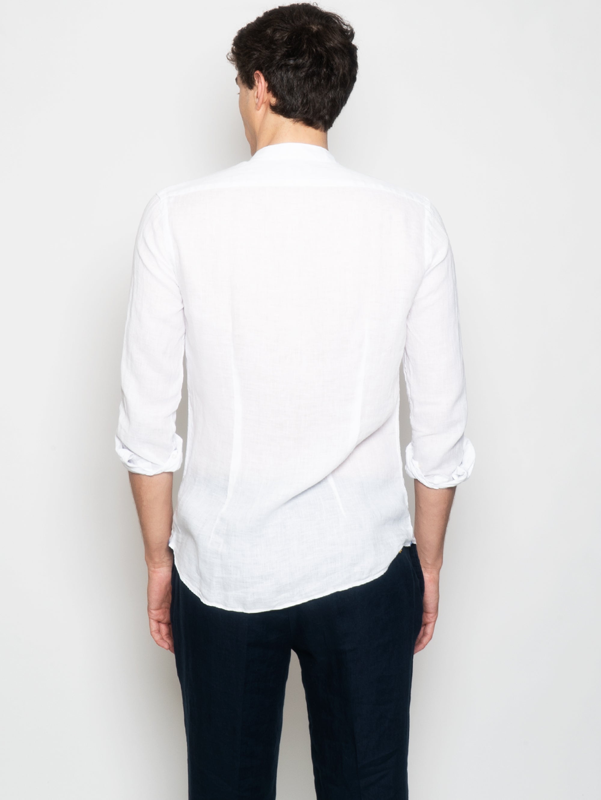 Camicia Coreana in Lino  Bianco