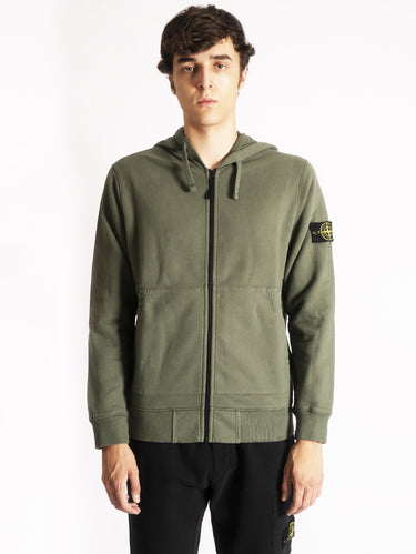 STONE ISLAND-Felpa con Zip e Cappuccio Salvia-TRYME Shop